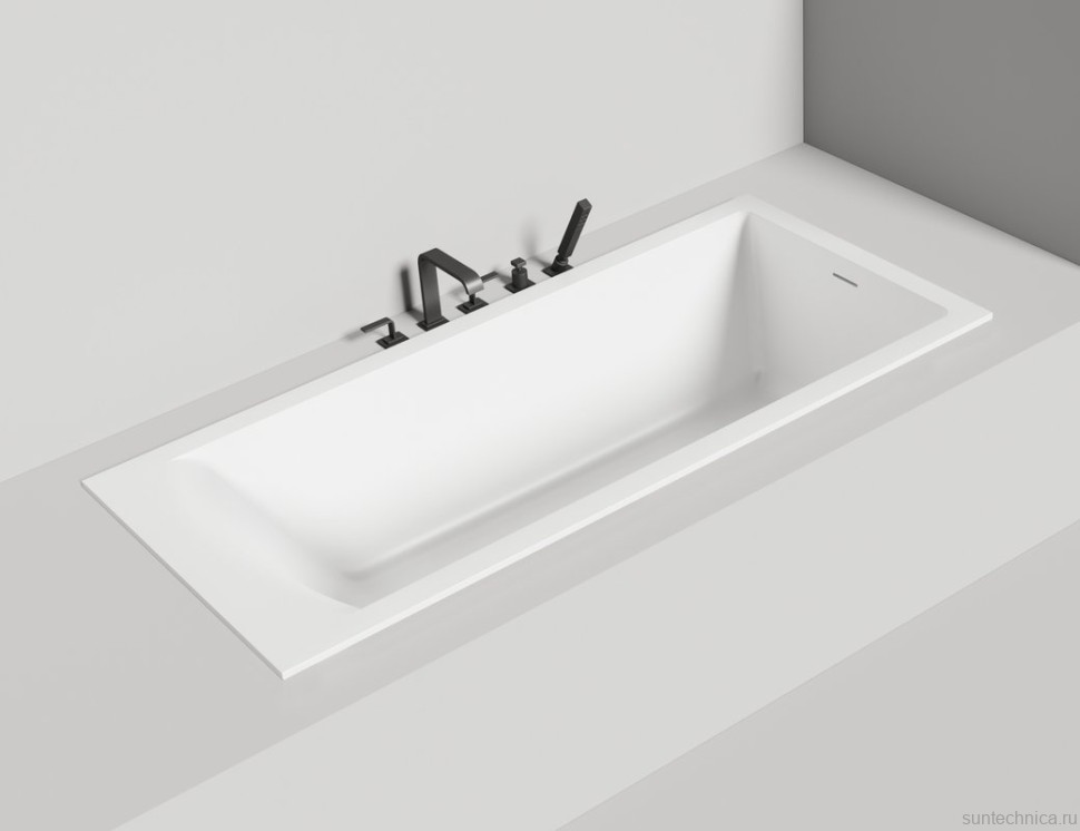 Ванна из искусственного камня Salini Cascata Kit S-Sense 180x80 см, встраиваемая, белая, на ножках, со сливом-переливом, с донным клапаном
