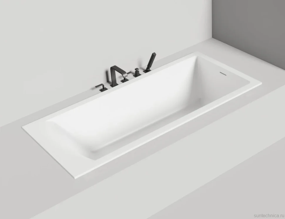 Ванна из искусственного камня Salini Cascata Kit S-Sense 180x80 см, встраиваемая, белая, на ножках, со сливом-переливом, с донным клапаном