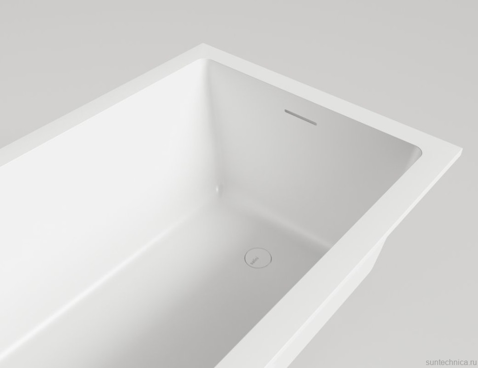 Ванна из искусственного камня Salini Cascata Kit S-Sense 180x80 см, встраиваемая, белая, на ножках, со сливом-переливом, с донным клапаном