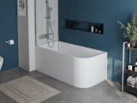 Акриловая ванна BelBagno BB712-1500-730-L 150x75 см, левая, пристенная, белая, асимметричная, на ножках, со сливом-переливом, с донным клапаном