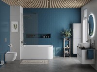 Акриловая ванна BelBagno BB712-1500-730-L 150x75 см, левая, пристенная, белая, асимметричная, на ножках, со сливом-переливом, с донным клапаном