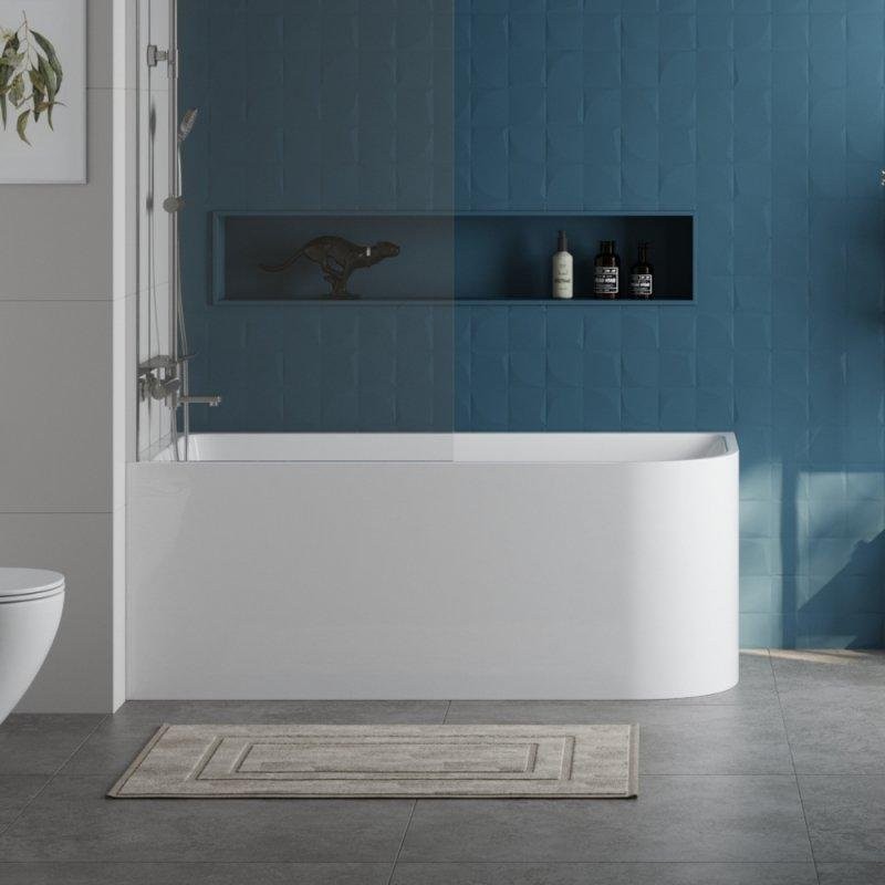 Акриловая ванна BelBagno BB712-1500-730-L 150x75 см, левая, пристенная, белая, асимметричная, на ножках, со сливом-переливом, с донным клапаном