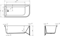Акриловая ванна BelBagno BB712-1500-730-L 150x75 см, левая, пристенная, белая, асимметричная, на ножках, со сливом-переливом, с донным клапаном