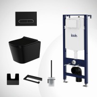 Комплект IDDIS 6в1: унитаз подвесной Bild безободковый + инсталляция Profix + клавиша смыва Unifix + набор аксессуаров Slide (держатель для т/б, ершик, крючок двойной)