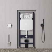 Комплект IDDIS 6в1: унитаз подвесной Bild безободковый + инсталляция Profix + клавиша смыва Unifix + набор аксессуаров Slide (держатель для т/б, ершик, крючок двойной)