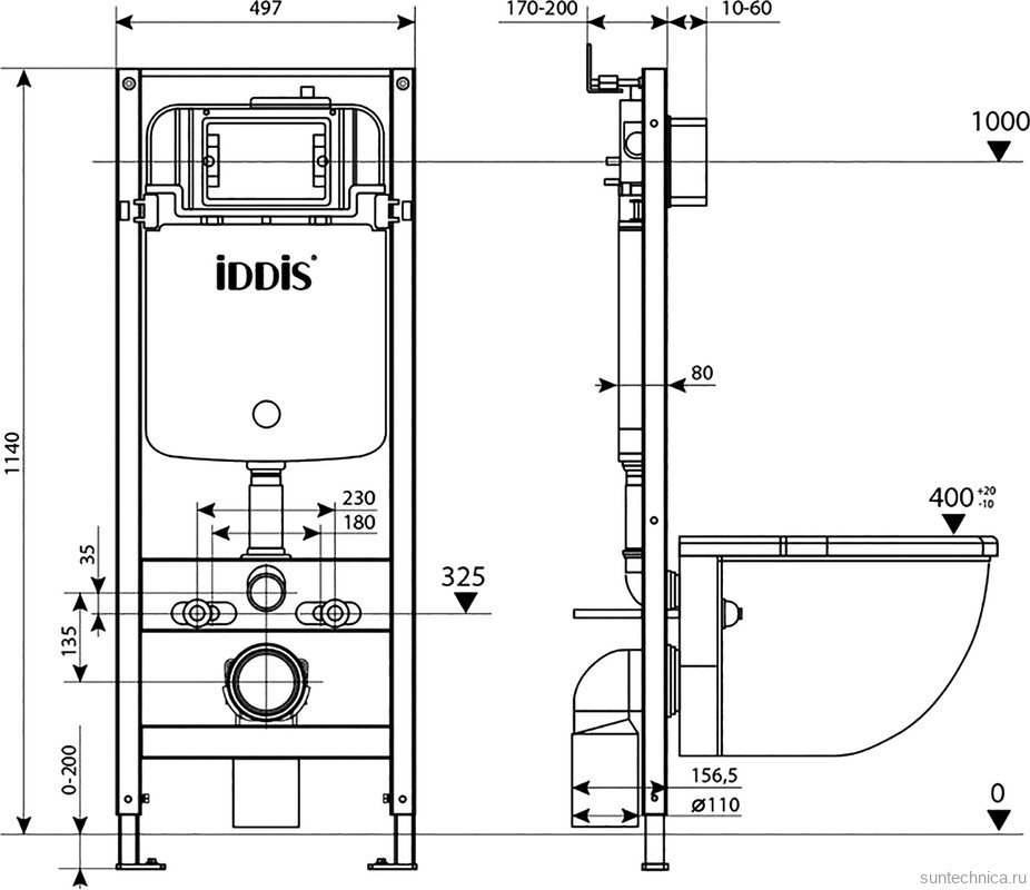 Комплект IDDIS 6в1: унитаз подвесной Bild безободковый + инсталляция Profix + клавиша смыва Unifix + набор аксессуаров Slide (держатель для т/б, ершик, крючок двойной)