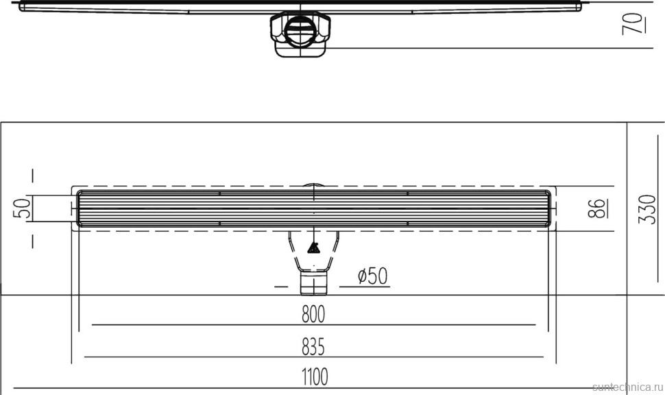 Душевой трап (лоток) MCH Chudej Aquarius CHN8003 80 см, с сифоном, под плитку