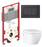 Комплект Унитаз подвесной Grohe Euro Ceramic 39703000 безободковый + Инсталляция TECE Now 9400414 4 в 1 с кнопкой смыва