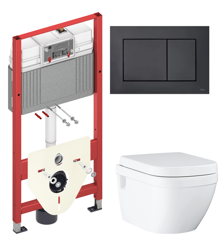 Комплект Унитаз подвесной Grohe Euro Ceramic 39703000 безободковый + Инсталляция TECE Now 9400414 4 в 1 с кнопкой смыва