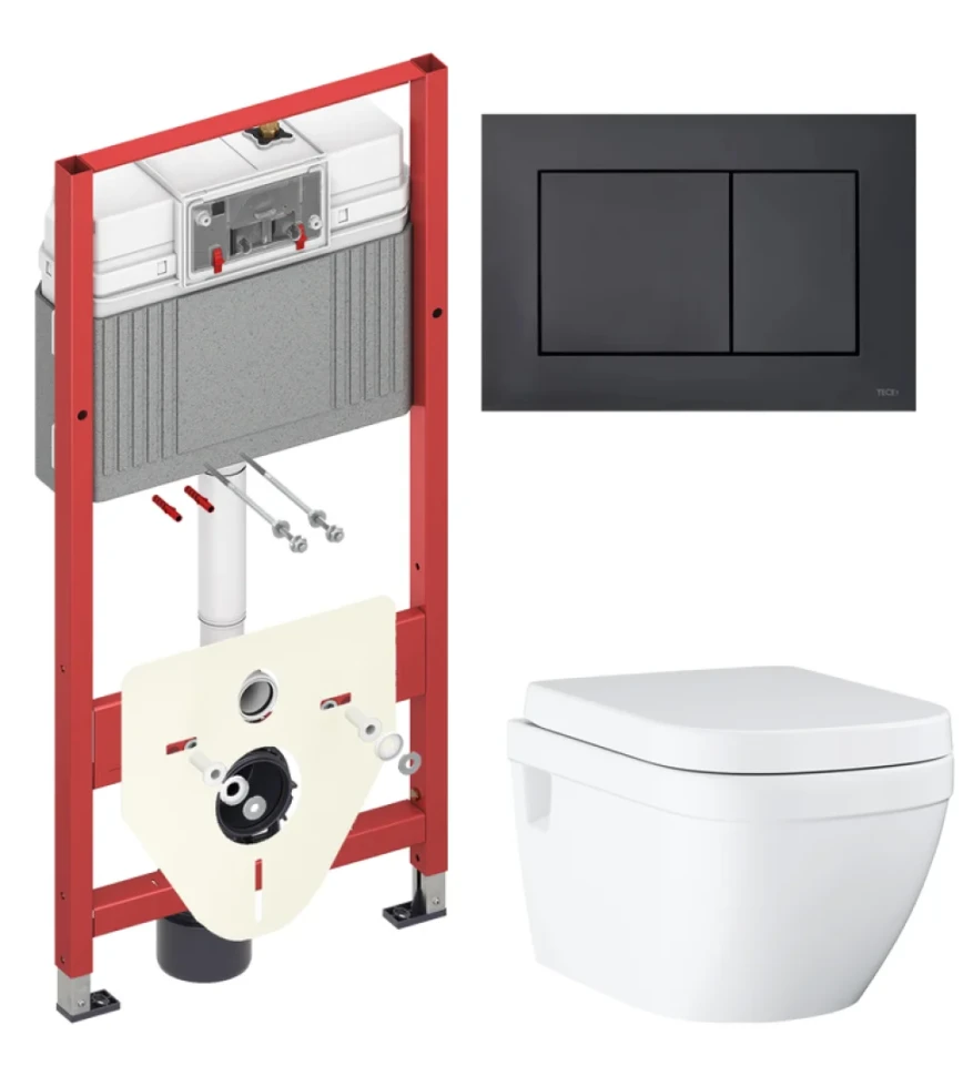 Комплект Унитаз подвесной Grohe Euro Ceramic 39703000 безободковый + Инсталляция TECE Now 9400414 4 в 1 с кнопкой смыва