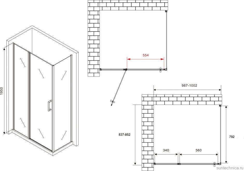 Душевой уголок Abber Sonnenstrand AG04100BS-S85B 85x100, профиль черный, стекло прозрачное