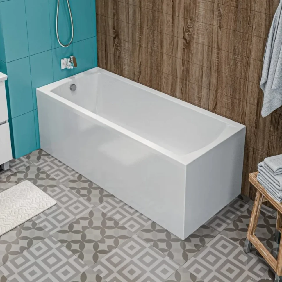 Комплект Акриловая ванна 1MarKa Modern Стандарт 2+ 170x70 см, пристенная, белая, с каркасом, со сливом-переливом