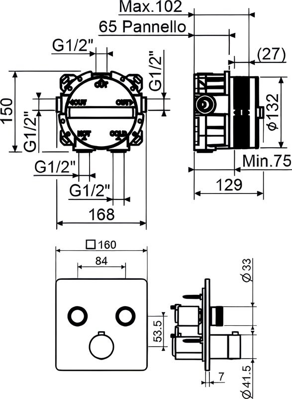 Термостатический смеситель встраиваемый Plumberia Selection PSBOX KITPSB2902NO С ВНУТРЕННЕЙ ЧАСТЬЮ, матовый черный
