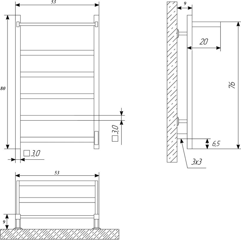 Полотенцесушитель электрический Двин Fj Plaza Neo 80/50 состаренная бронза матовая, с полкой