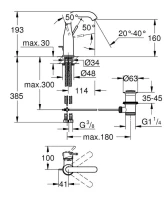 Смеситель для раковины GROHE Essence с донным клапаном, M-Size, хром (24173001)
