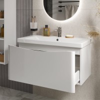 Тумба с раковиной Vigo Glem 80 подвесная, 1 ящик, глянцевая белая