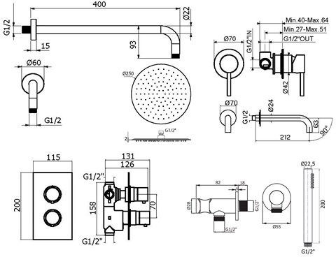 Комплект для ванной Plumberia Selection Ixo KITXOT18QNO210 С ВНУТРЕННЕЙ ЧАСТЬЮ, черный матовый