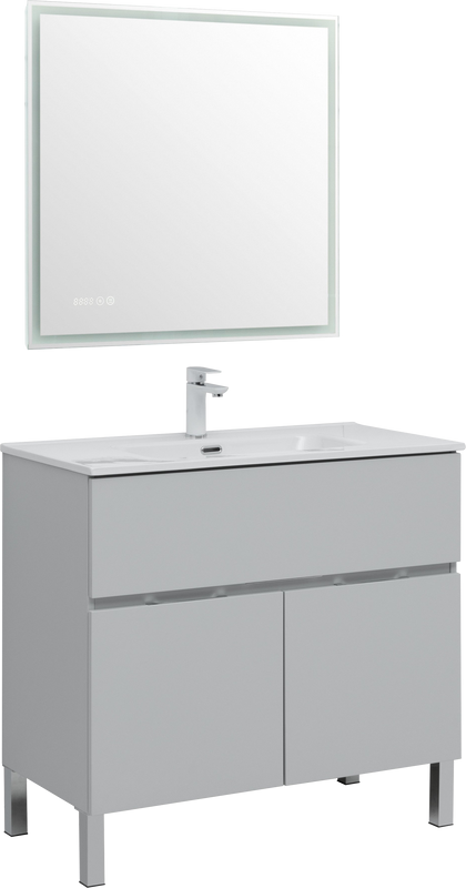 Мебель для ванной комнаты Aquanet Алвита new 90 напольная, серая, с дверками и ящиком