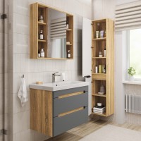 Тумба с раковиной SanStar Diva 80 подвесная, графит софт, дуб вотан, раковина Moduo 80