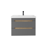Тумба с раковиной SanStar Diva 80 подвесная, графит софт, дуб вотан, раковина Moduo 80