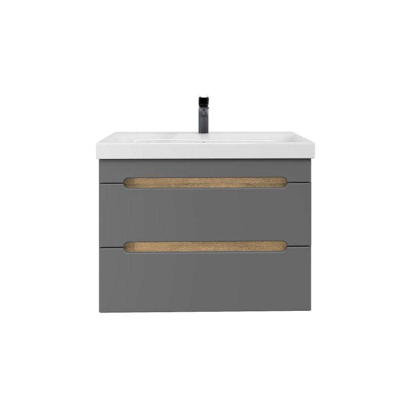 Тумба с раковиной SanStar Diva 80 подвесная, графит софт, дуб вотан, раковина Moduo 80