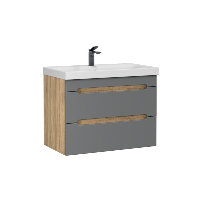 Тумба с раковиной SanStar Diva 80 подвесная, графит софт, дуб вотан, раковина Moduo 80