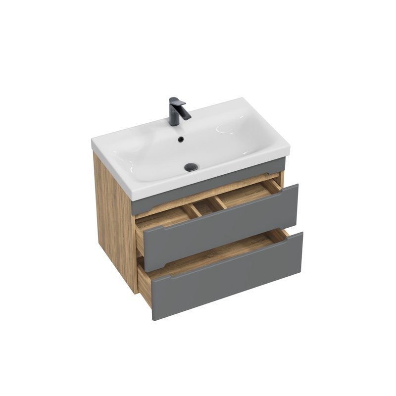 Тумба с раковиной SanStar Diva 80 подвесная, графит софт, дуб вотан, раковина Moduo 80