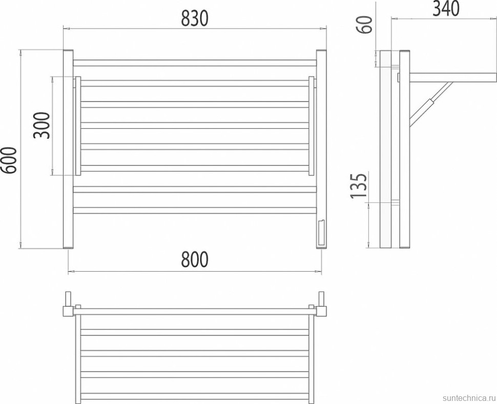 Полотенцесушитель электрический Terminus Горизонт П8 800x600, с полкой, нержавеющая сталь