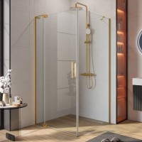 Душевой уголок Cezares Slider AH 1 100-100/110 C BORO профиль брашированное золото, стекло прозрачное