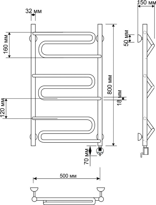 Полотенцесушитель электрический Secado Валенсия 1 85x55 см, подключение справа, бронза, лесенка, латунь