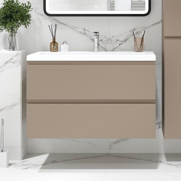 Тумба с раковиной Art&Max Bianchi 100 подвесная, капучино матовый, белая раковина