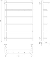 Полотенцесушитель водяной Secado Мерида 1 КСП 85x55 см, глянцевый хром, лесенка, с полкой