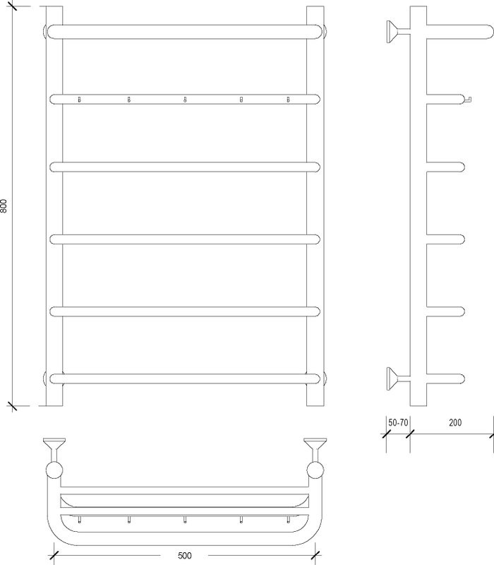 Полотенцесушитель водяной Secado Мерида 1 КСП 85x55 см, глянцевый хром, лесенка, с полкой