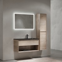 Тумба с раковиной Sancos Marmi 1.0 100 R черная раковина, дуб галифакс натуральный