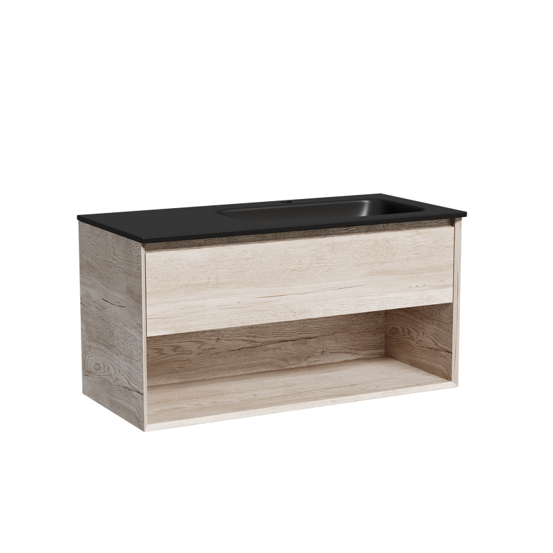 Тумба с раковиной Sancos Marmi 1.0 100 R черная раковина, дуб галифакс натуральный