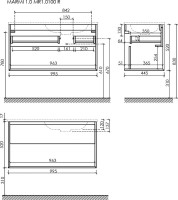 Тумба с раковиной Sancos Marmi 1.0 100 R черная раковина, дуб галифакс натуральный