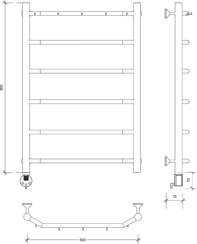Полотенцесушитель электрический Secado Агата 1 К 85x55 см, подключение слева, глянцевый хром, лесенка