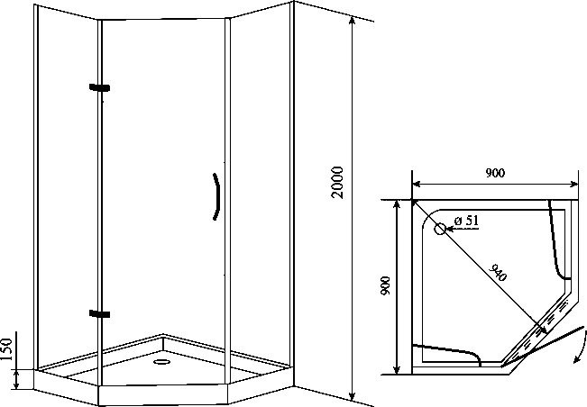 Душевой уголок Timo BY-839/90C с поддоном