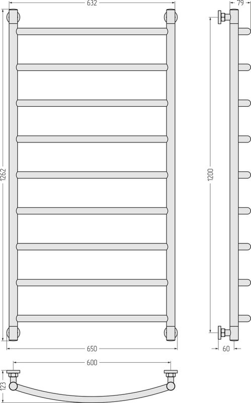 Полотенцесушитель водяной Сунержа Галант + 120x60, белый матовый