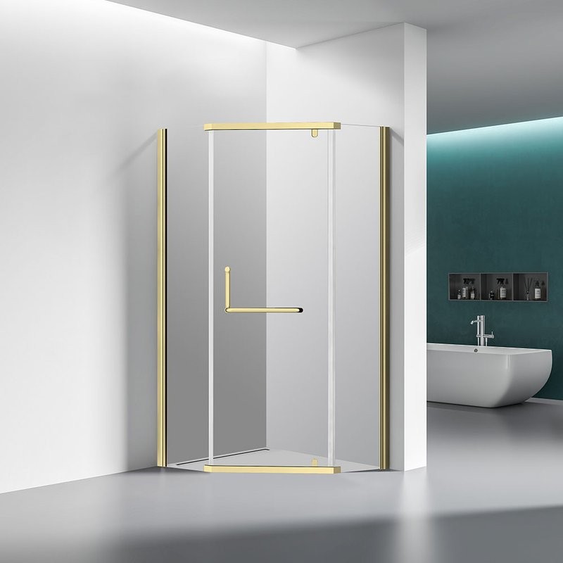 Душевой уголок Veconi Rovigo RV-36G 80х80 см, профиль брашированное золото, стекло прозрачное