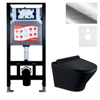 Комплект Унитаз подвесной Esbano Aster ESUPASTEBM матовый черный + Инсталляция Fram + Кнопка ESINOVL17SC