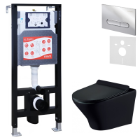 Комплект Унитаз подвесной Esbano Aster ESUPASTEBM матовый черный + Инсталляция Fram + Кнопка ESINOVL17SC