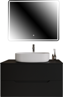 Мебель для ванной комнаты Orange Line 100 подвесная, 2 ящика, матовая черная с раковиной B04-600W