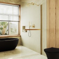 Душевая перегородка Maybahglass MGD-1418-3ш 99 см, профиль золото, стекло прозрачное