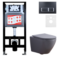 Комплект 3 в 1 Унитаз подвесной Esbano Azalea ESUPAZALGM + Инсталляция Fram + Кнопка ESINPRK12MB цвет матовый черный
