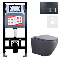 Комплект 3 в 1 Унитаз подвесной Esbano Azalea ESUPAZALGM + Инсталляция Fram + Кнопка ESINPRK12MB цвет матовый черный