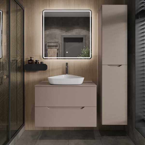 Мебель для ванной комнаты Orange Line 80 подвесная, 2 ящика, матовый латте с раковиной B07-500W