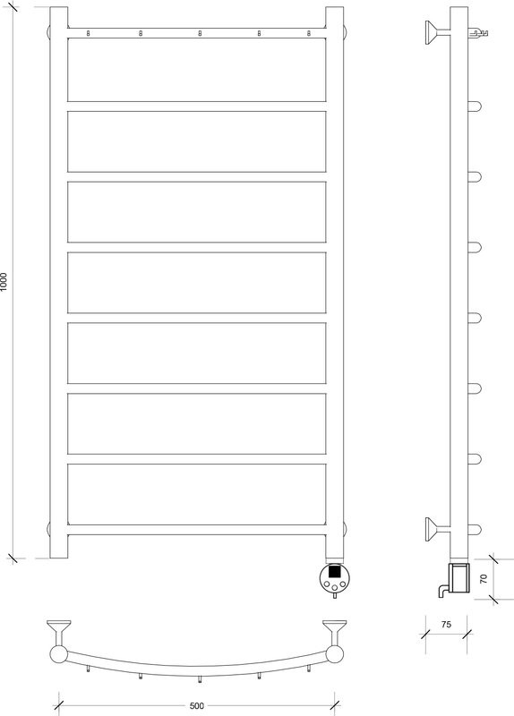 Полотенцесушитель электрический Secado Милан 1 К 100x50 см, подключение справа, матовый черный, лесенка