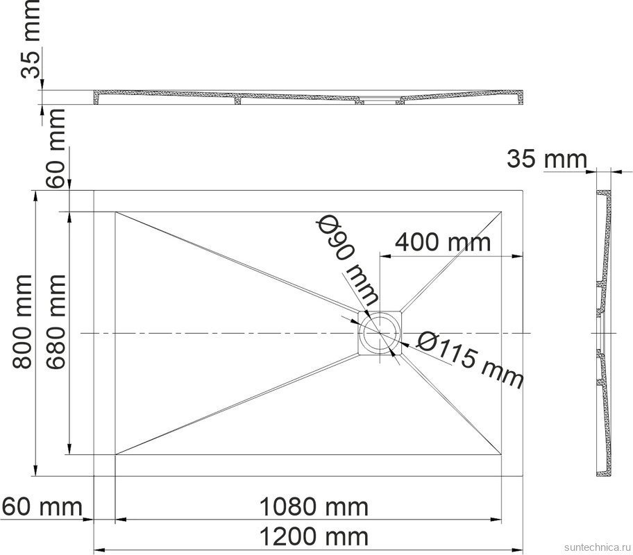 Поддон для душа Wasserkraft Aller 10T06 120x80, с сифоном