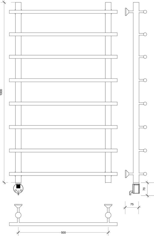Полотенцесушитель электрический Secado Турин 1 L 105x60 см, подключение слева, бронза, лесенка, латунь